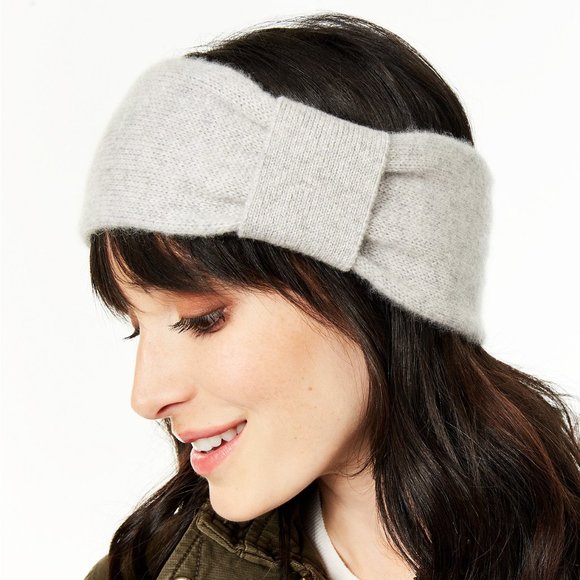 Women's Charter Club Cashmere Headband 100% Cashmere Bow Design O/S Light Gray - Picture 2 of 9